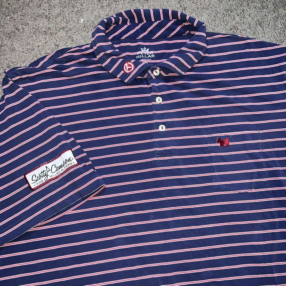 Scotty Cameron Peter Millar Seaside Wash Scotty Dog Blue Striped Polo Sz 2XL